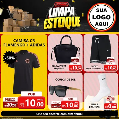 Modelo de Rede Social para Feed Facebook com o tema Operação Limpa Estoque para Roupas e acessórios