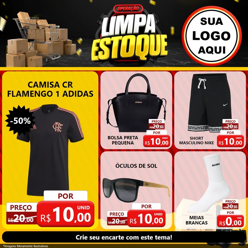Modelo de Rede Social para Feed Facebook com o tema Operação Limpa Estoque para Roupas e acessórios
