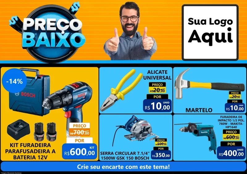 Modelo de Encarte para Encarte A4 Horizontal com o tema Preço Baixo para Maquinas e Ferramentas