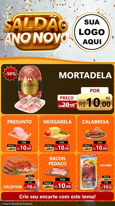 Modelo de Rede Social para Stories com o tema Saldão de Ano Novo para Frios e Laticínios