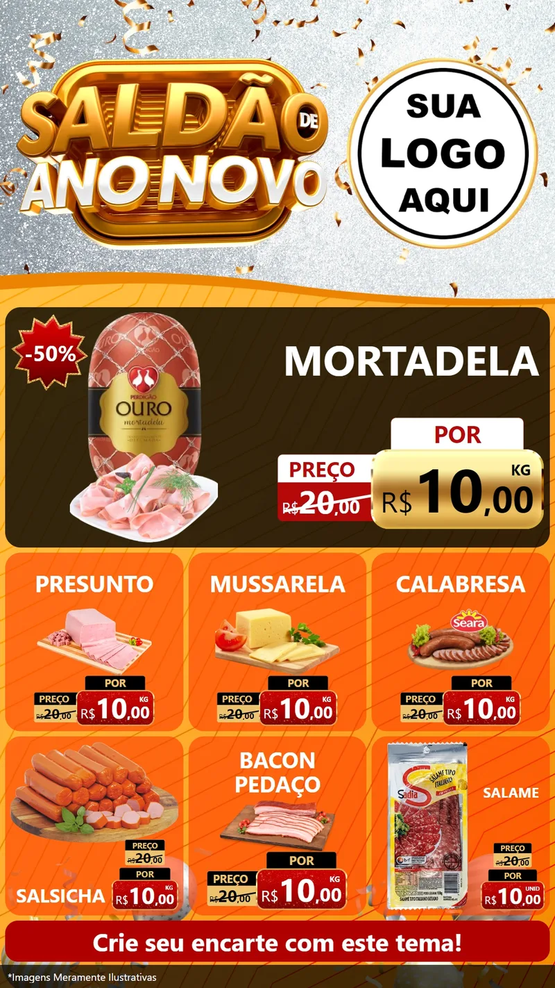 Modelo de Rede Social para Stories com o tema Saldão de Ano Novo para Frios e Laticínios