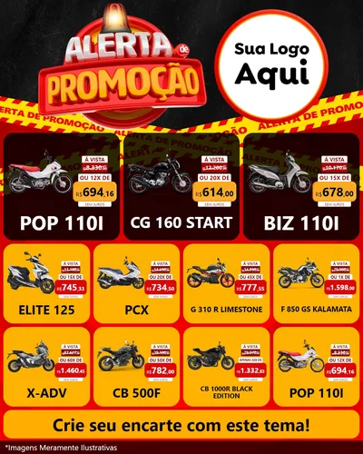 Modelo de Rede Social para Feed Instagram com o tema Alerta de Promoção para Concessionaria de Motos