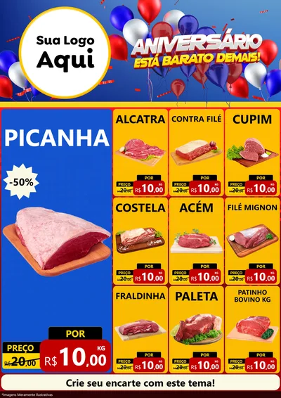 Modelo de Encarte para Encarte A4 Vertical com o tema Aniversário para Açougue