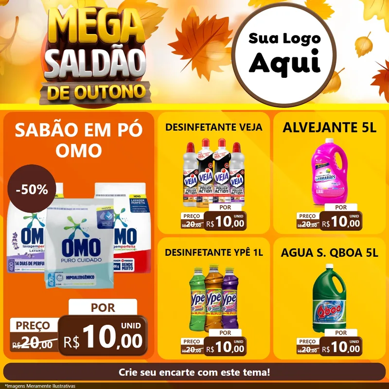 Modelo de Rede Social para Feed Facebook com o tema Mega Saldão de Outono para Produtos de Limpeza