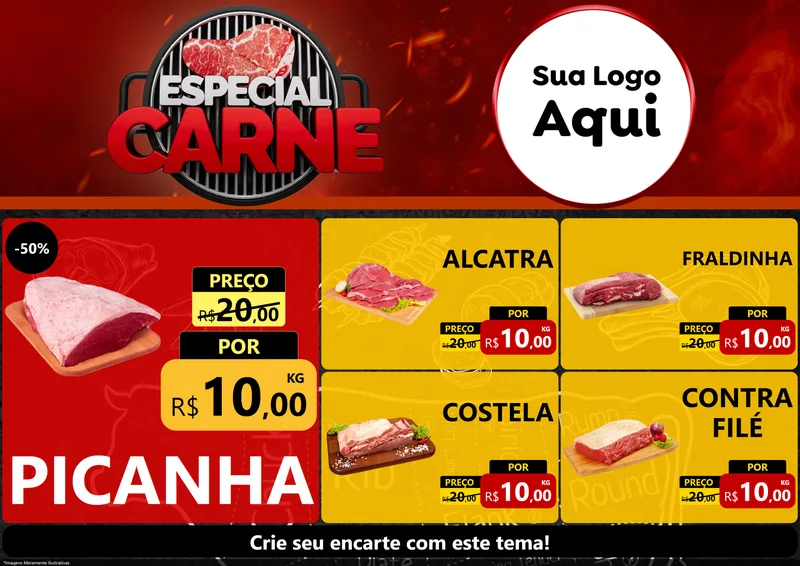 Modelo de Encarte para Encarte A4 Horizontal com o tema Especial da Carne para Açougue