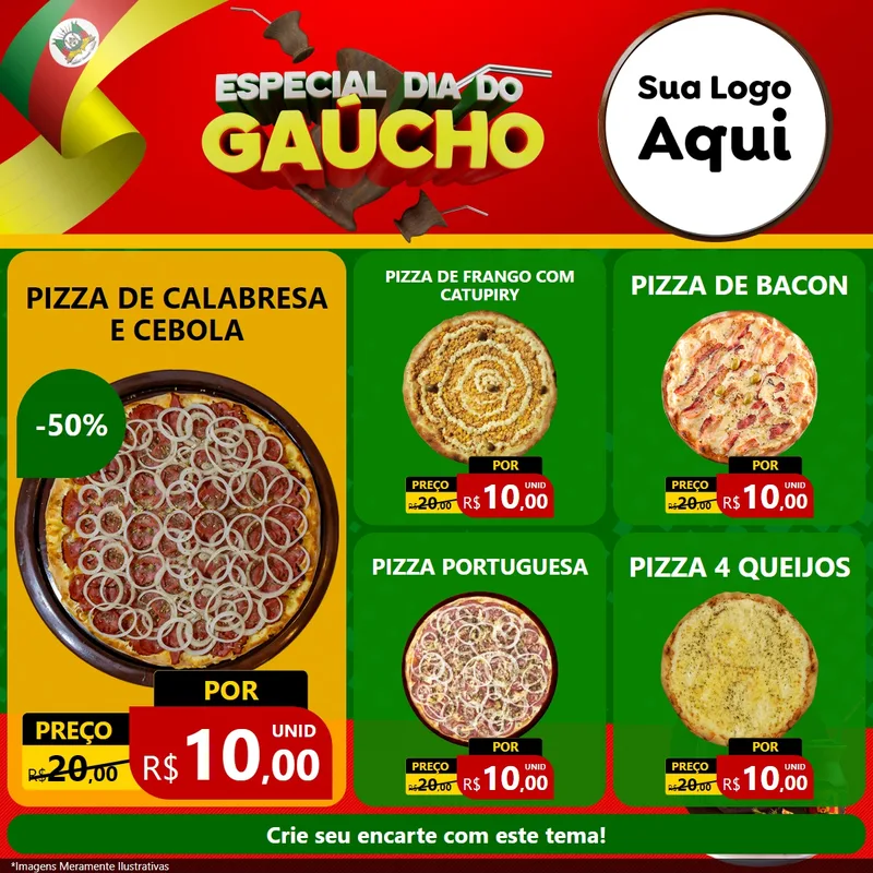 Modelo de Rede Social para Feed Facebook com o tema Especial Dia do Gaúcho para Pizzaria