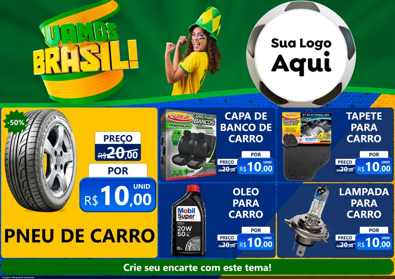 Modelo de Encarte para Encarte A4 Horizontal com o tema Vamos Brasil - Copa para Auto peças