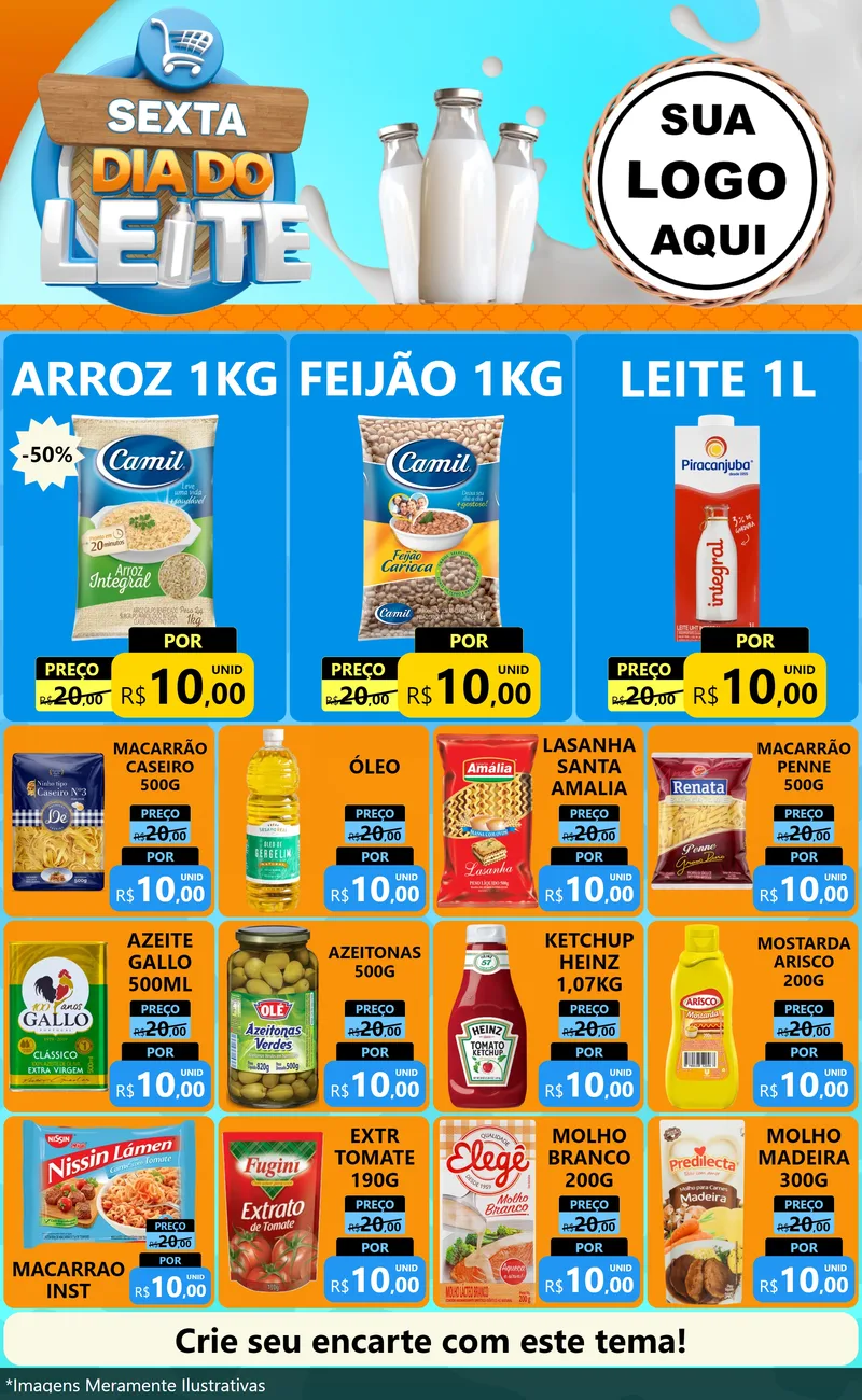Modelo de Encarte para Encarte Grande com o tema Sexta Dia do Leite para Supermercado