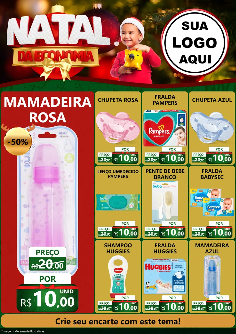 Modelo de Encarte para Encarte A4 Vertical com o tema Natal da Economia para Bebês