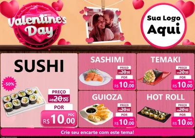 Modelo de Encarte para Encarte A4 Horizontal com o tema Valentine's Day para Comida japonesa