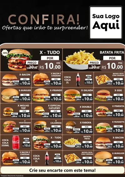 Modelo de Encarte para Encarte A4 Vertical com o tema Confira! Ofertas que irão te surpreender! para Hamburgueria