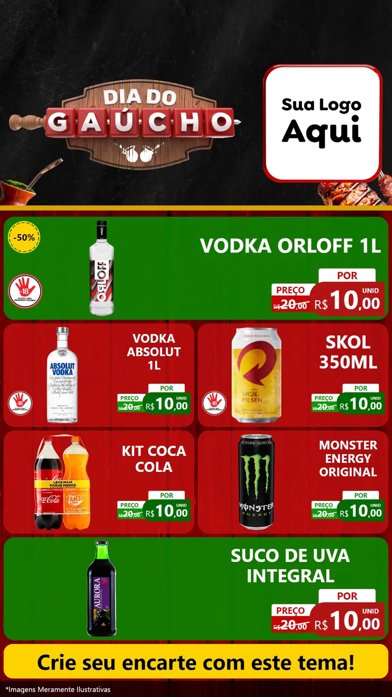 Modelo de TV para TV Vertical com o tema Dia do Gaúcho para Distribuidora de bebidas