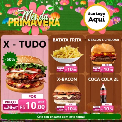 Modelo de Rede Social para Feed Facebook com o tema Mês da Primavera para Hamburgueria