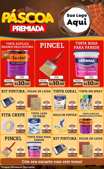 Modelo de Encarte para Encarte Grande com o tema Páscoa Premiada para Tintas e Ferramentas
