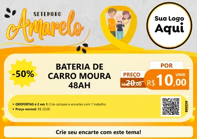 Modelo de Cartaz para Cartaz A4 Horizontal com o tema Setembro Amarelo para Baterias Elétricas