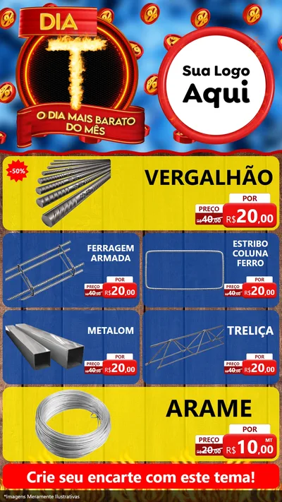 Modelo de TV para TV Vertical com o tema Dia T - O Dia Mais Barato Do Mês para Ferragens