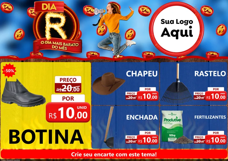 Modelo de Encarte para Encarte A4 Horizontal com o tema Dia R - O Dia Mais Barato Do Mês para Agropecuária