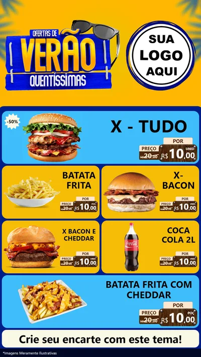 Modelo de TV para TV Vertical com o tema Ofertas de Verão Quentíssimas para Hamburgueria