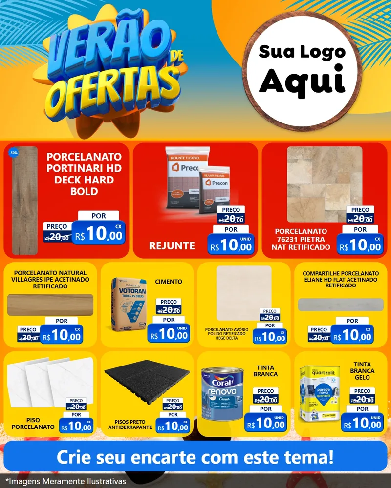 Modelo de Rede Social para Feed Instagram com o tema Verão de Ofertas para Pisos e revestimentos