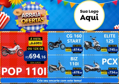 Modelo de Encarte para Encarte A4 Horizontal com o tema Arraiá de Ofertas para Concessionaria de Motos