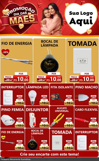 Modelo de Encarte para Encarte Grande com o tema Promoção Dia das Mães para Materiais Elétricos