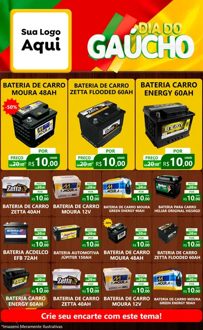 Modelo de Encarte para Encarte Grande com o tema Dia do Gaúcho para Baterias Elétricas