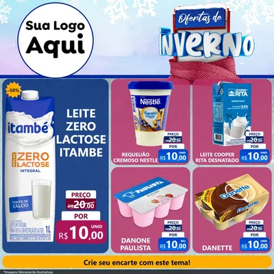 Modelo de Rede Social para Feed Facebook com o tema Ofertas de Inverno para Frios e Laticínios