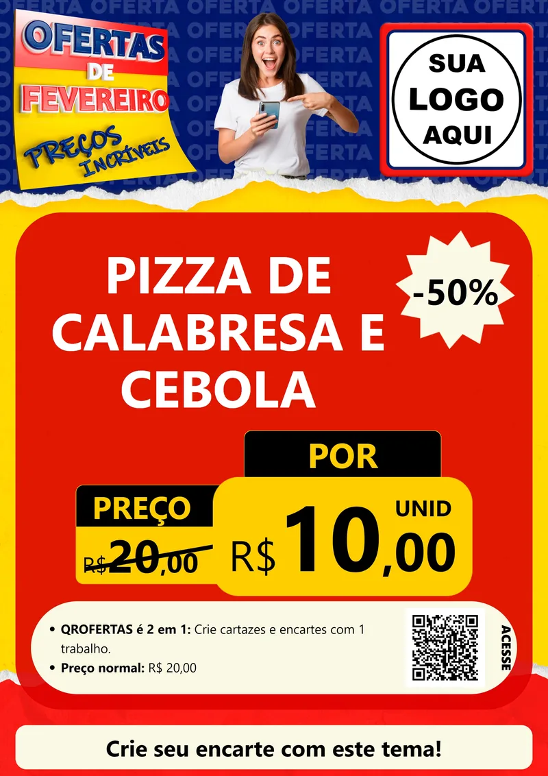 Modelo de Cartaz para Cartaz A4 Vertical com o tema Ofertas de Fevereiro - Preços Incríveis para Pizzaria
