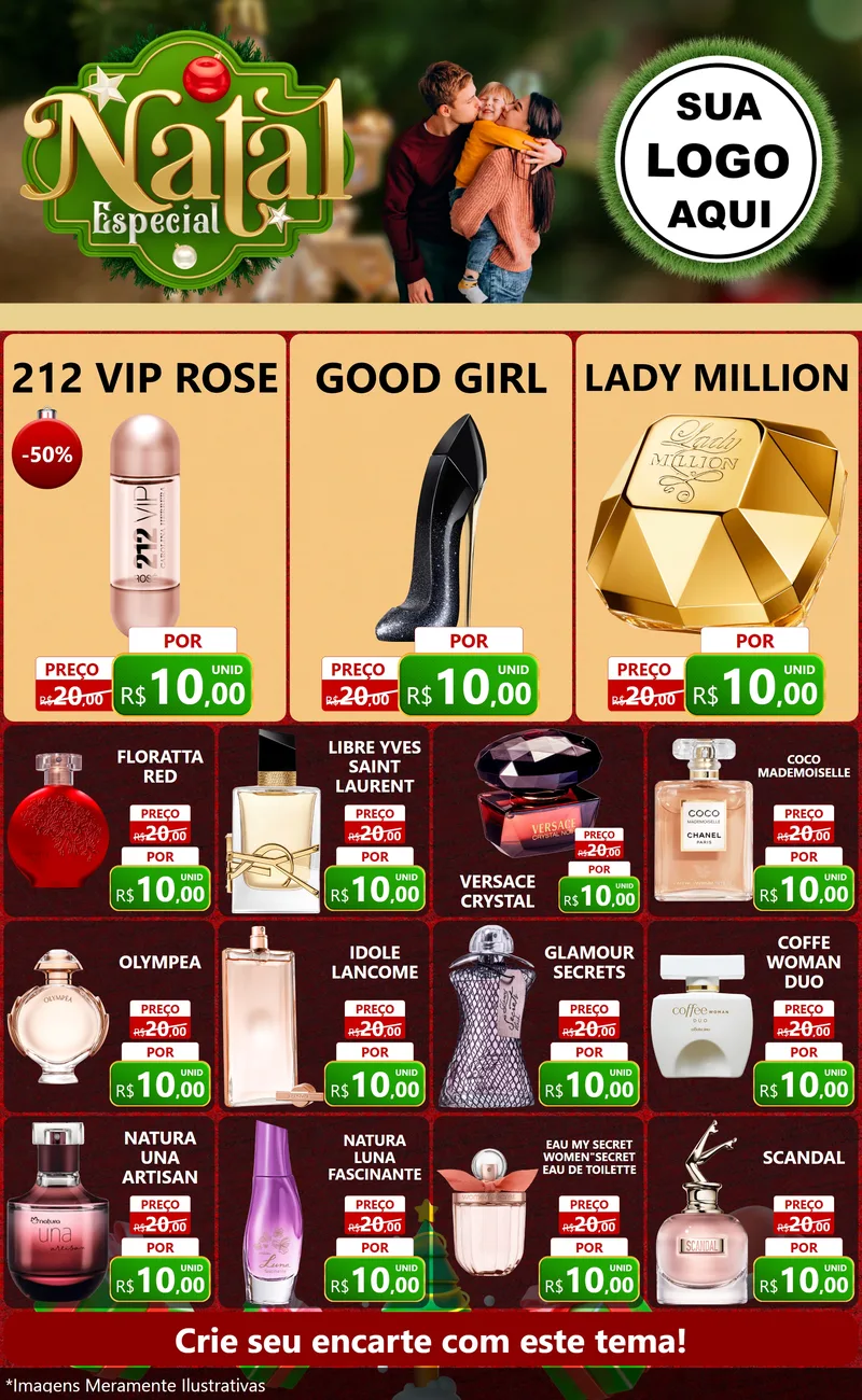 Modelo de Encarte para Encarte Grande com o tema Natal Especial para Perfumes