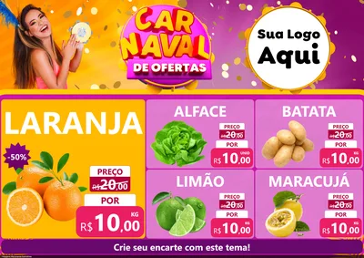 Modelo de Encarte para Encarte A4 Horizontal com o tema Carnaval de Ofertas para Hortifrúti