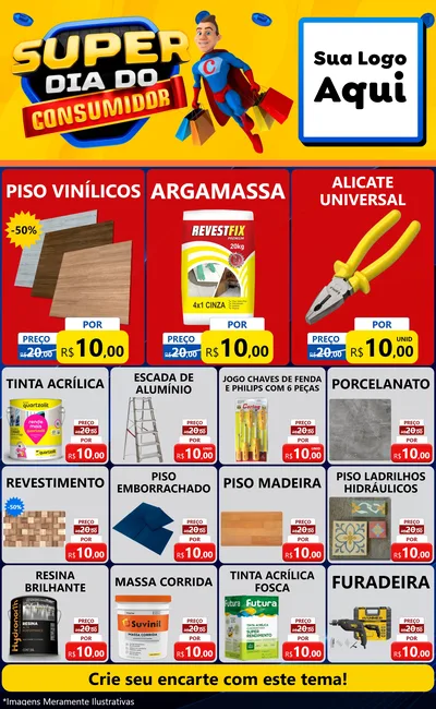 Modelo de Encarte para Encarte Grande com o tema Super Dia do Consumidor para Material para Construção