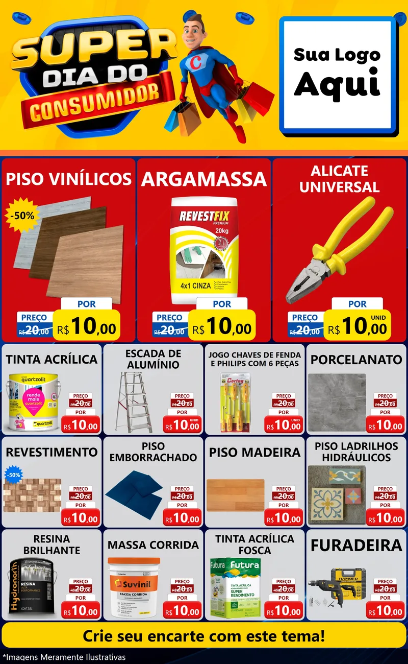 Modelo de Encarte para Encarte Grande com o tema Super Dia do Consumidor para Material para Construção