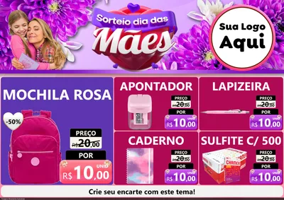 Modelo de Encarte para Encarte A4 Horizontal com o tema Sorteio Dia das Mães para Papelaria
