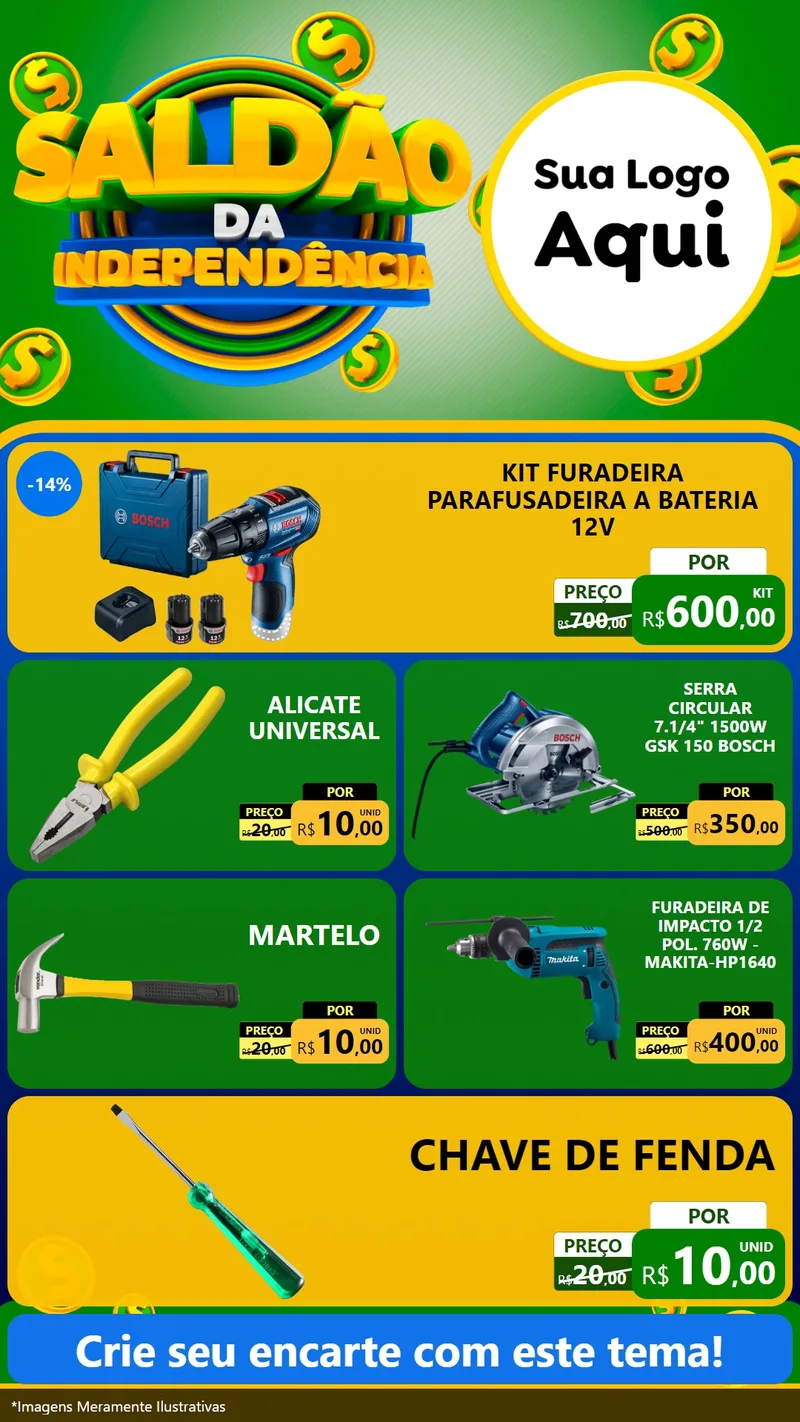 Modelo de TV para TV Vertical com o tema Saldão da Indepêndencia para Maquinas e Ferramentas