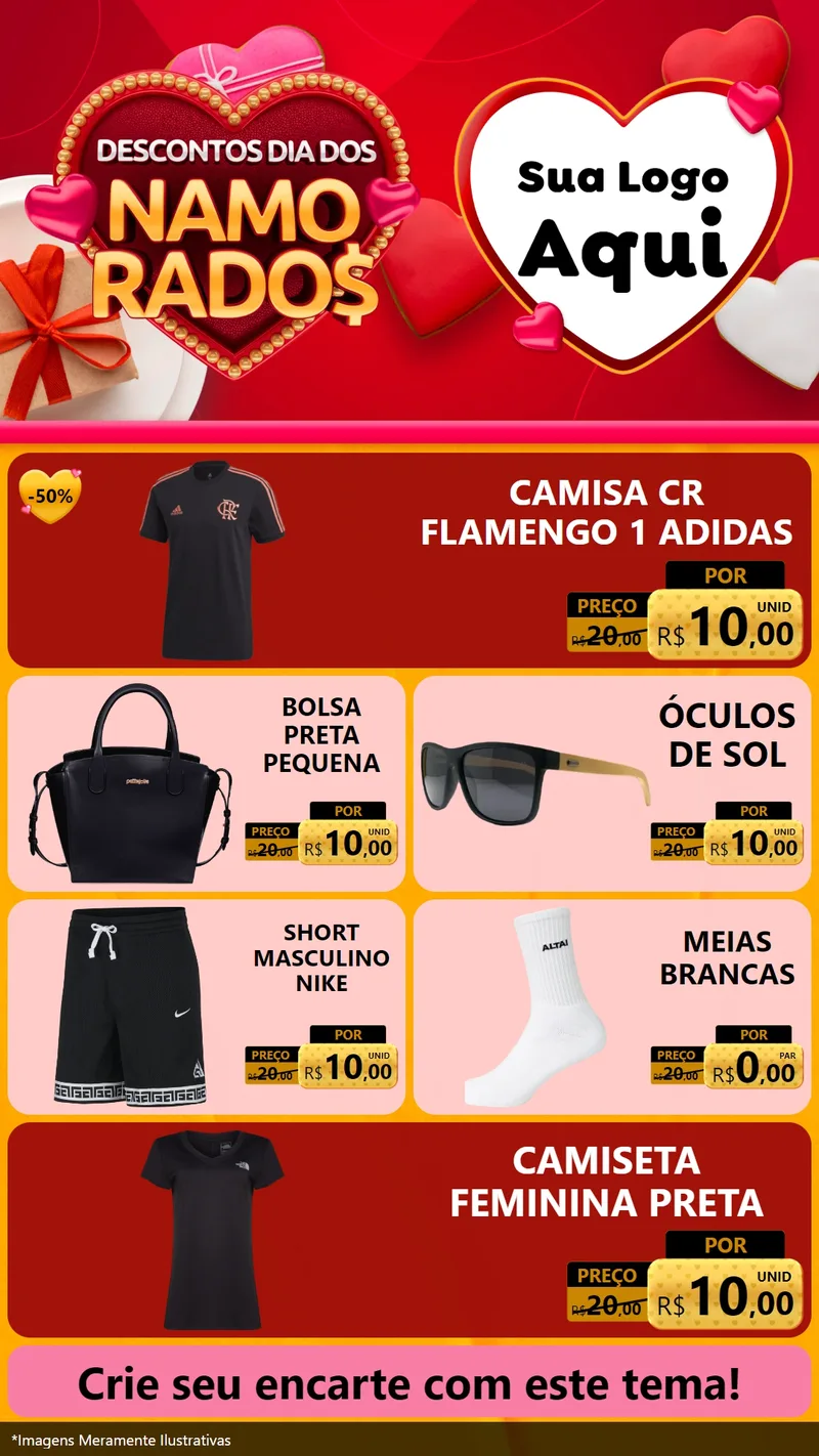 Modelo de TV para TV Vertical com o tema Descontos Dia dos Namorados para Roupas e acessórios