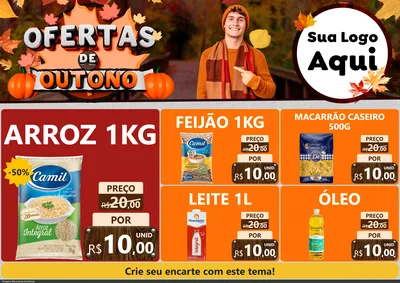 Modelo de Encarte para Encarte A4 Horizontal com o tema Ofertas de Outono para Supermercado