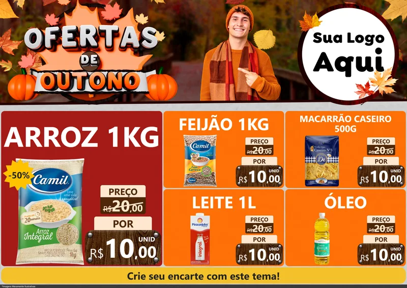 Modelo de Encarte para Encarte A4 Horizontal com o tema Ofertas de Outono para Supermercado