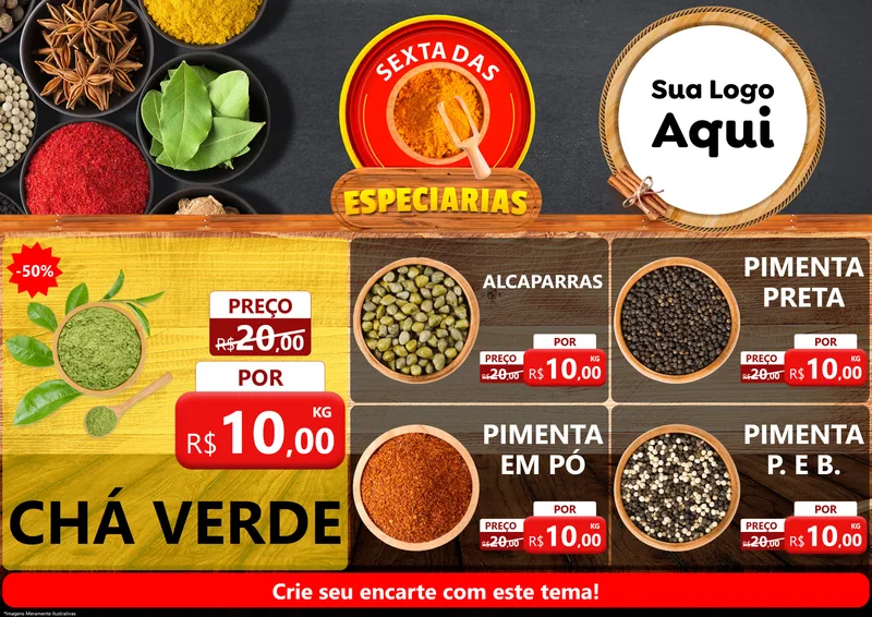 Modelo de Encarte para Encarte A4 Horizontal com o tema Sexta das Especiarias para Produtos Naturais