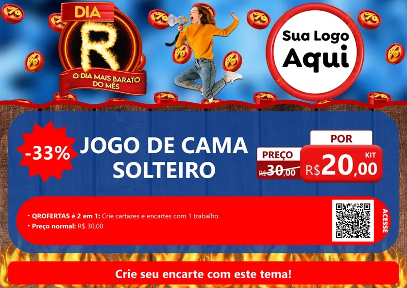 Modelo de Cartaz para Cartaz A4 Horizontal com o tema Dia R - O Dia Mais Barato Do Mês para Cama, Mesa e Banho