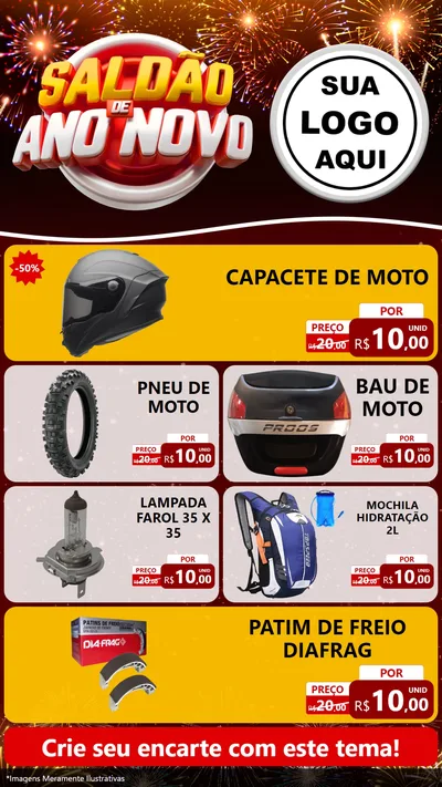 Modelo de TV para TV Vertical com o tema Saldão de Ano Novo para Moto peças