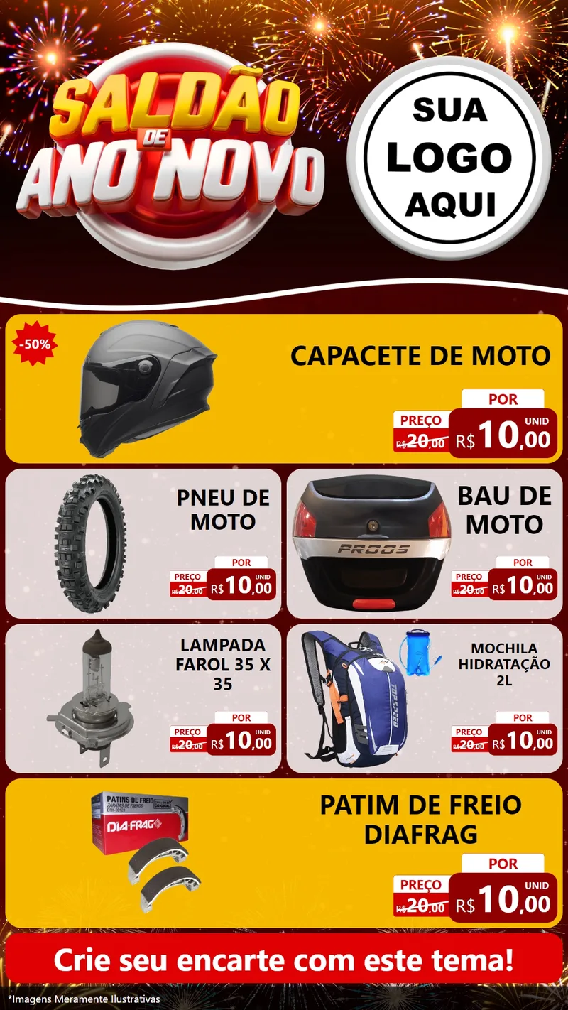 Modelo de TV para TV Vertical com o tema Saldão de Ano Novo para Moto peças