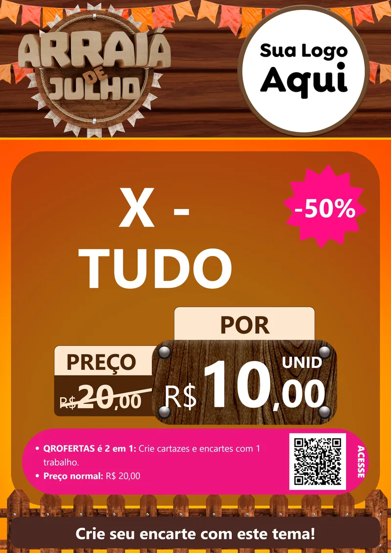 Modelo de Cartaz para Cartaz A4 Vertical com o tema Arraiá de Julho - Junina para Hamburgueria