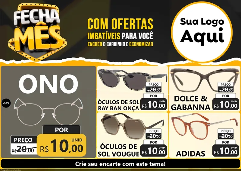 Modelo de Encarte para Encarte A4 Horizontal com o tema Fecha Mês para Óticas