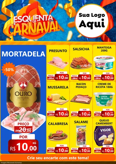 Modelo de Encarte para Encarte A4 Vertical com o tema Esquenta de Carnaval para Frios e Laticínios