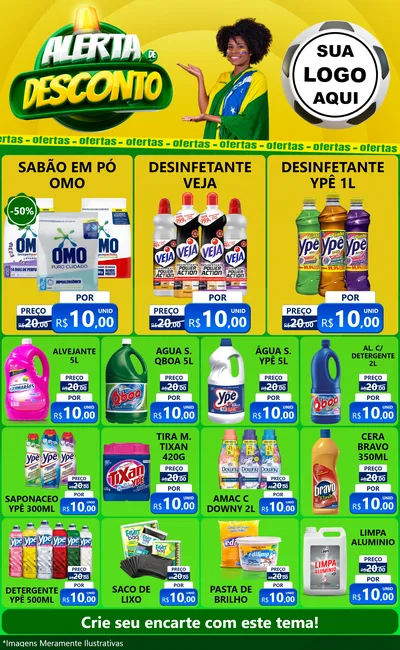 Modelo de Encarte para Encarte Grande com o tema Alerta de Desconto para Produtos de Limpeza
