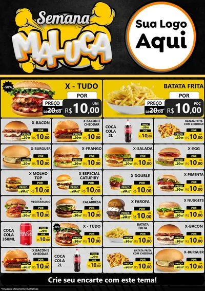 Modelo de Encarte para Encarte A4 Vertical com o tema Semana Maluca para Hamburgueria