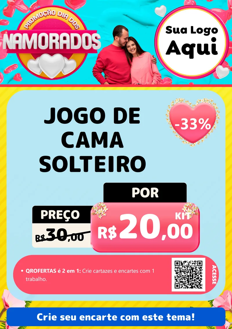 Modelo de Cartaz para Cartaz A4 Vertical com o tema Promoção Dia dos Namorados para Cama, Mesa e Banho