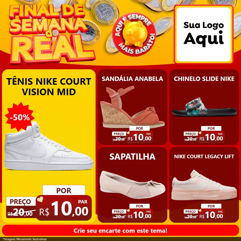 Modelo de Rede Social para Feed Facebook com o tema Final de Semana do Real para Calçados