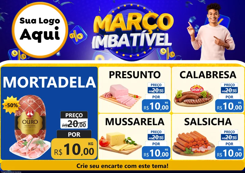 Modelo de Encarte para Encarte A4 Horizontal com o tema Março Imbatível para Frios e Laticínios