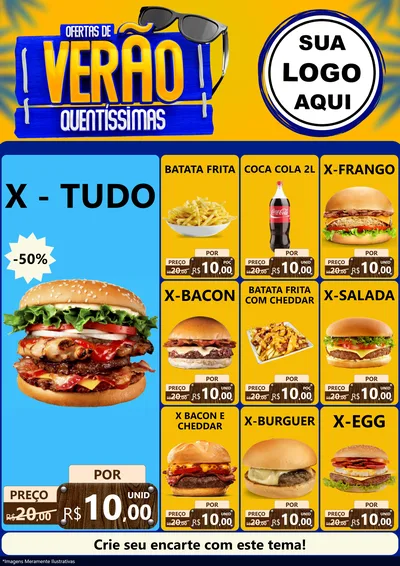 Modelo de Encarte para Encarte A4 Vertical com o tema Ofertas de Verão Quentíssimas para Hamburgueria